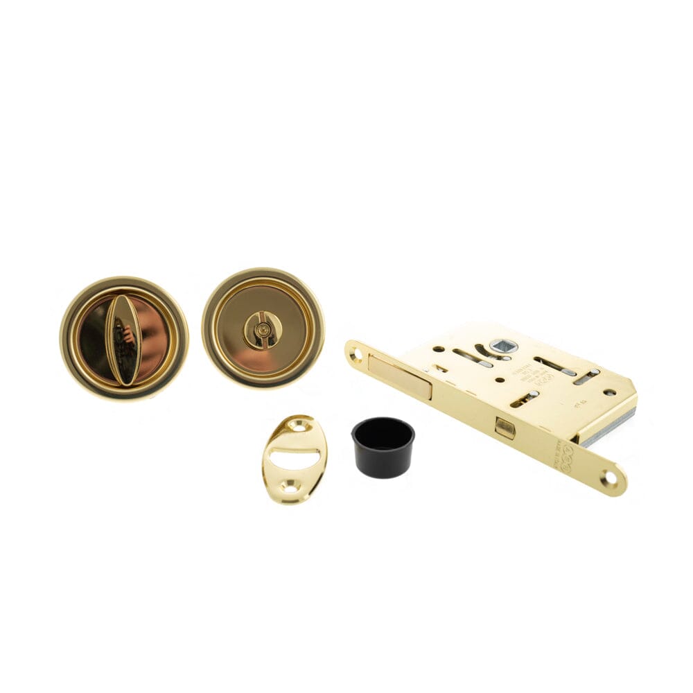 AGB Sliding Door Bathroom Lock Set with Round Flush Handle