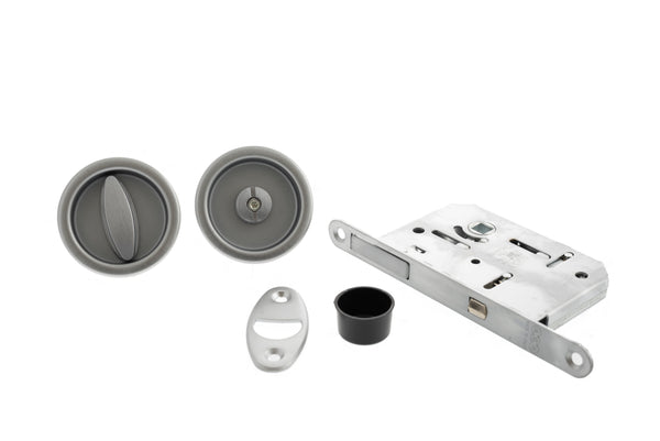 AGB Sliding Door Bathroom Lock Set with Round Flush Handle