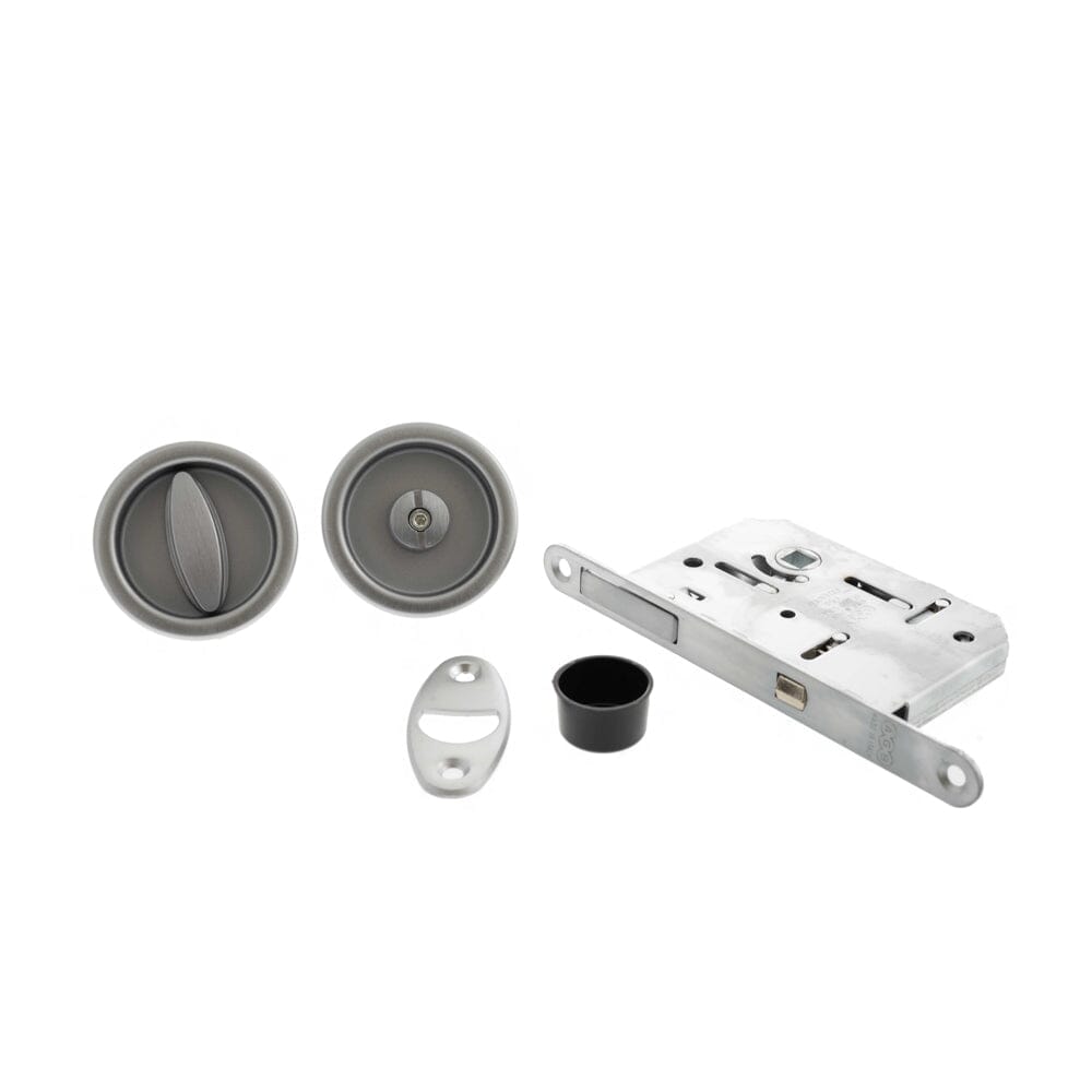 AGB Sliding Door Bathroom Lock Set with Round Flush Handle