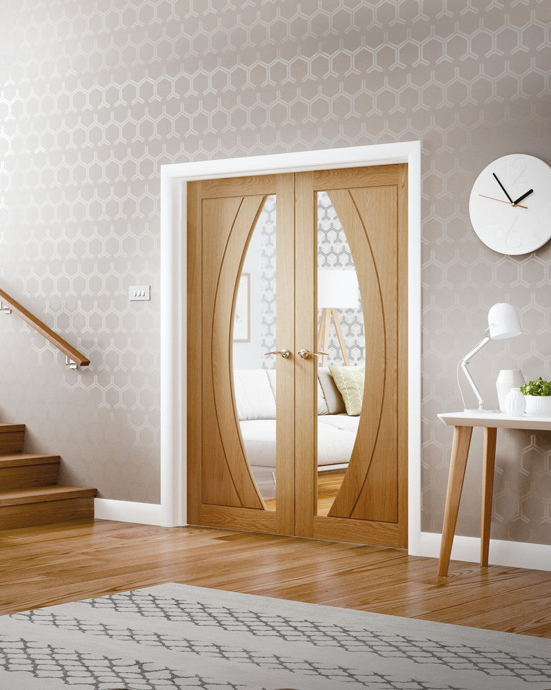 Salerno Oak Internal French Doors with Clear Glass