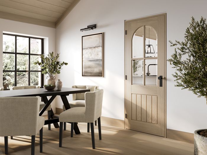Blonde Oak Mexicano Arched Square Top Glazed Pre-Finished Internal Door Internal Door LPD Doors 