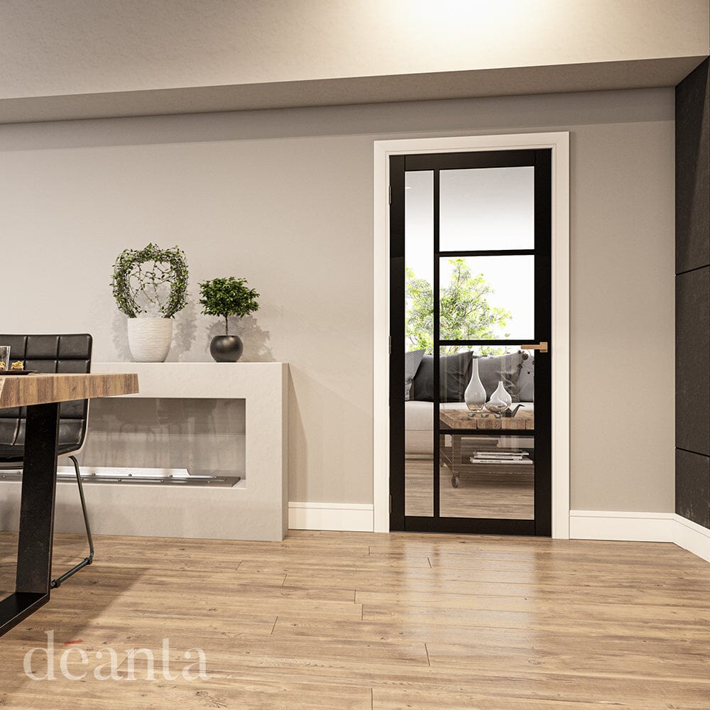 Brixton Black Primed Glazed Internal Door Internal Door Deanta 