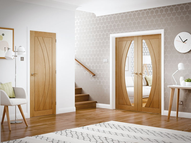 Salerno Oak Internal French Doors with Clear Glass