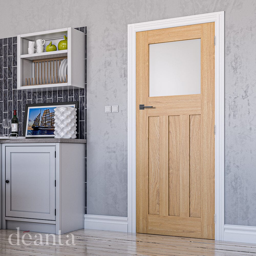 Cambridge Unfinished Oak Frosted Glazed Internal Door Internal Door Deanta 