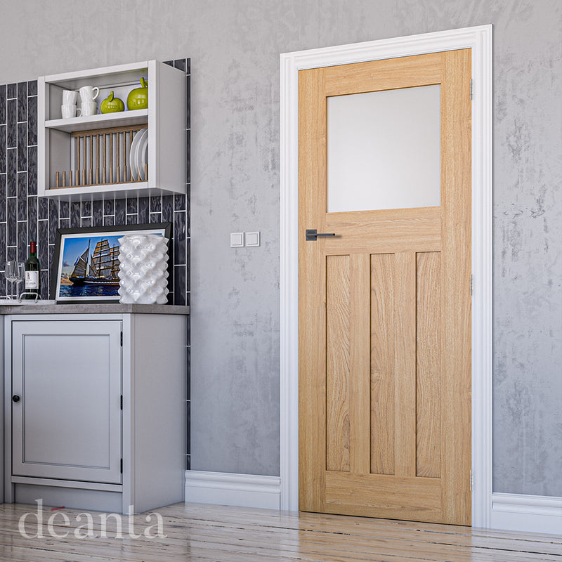 Cambridge Unfinished Oak Frosted Glazed Internal Door