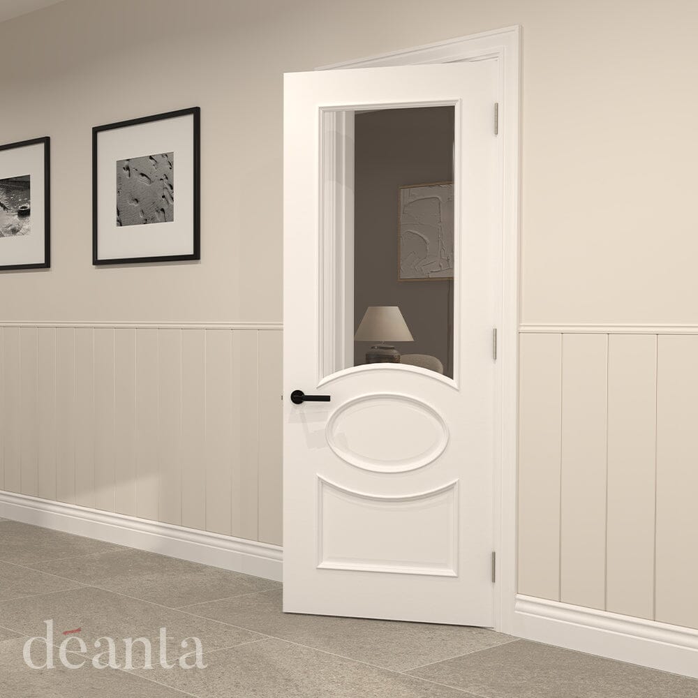 Clarendon White Primed Bevelled Glaze FSC Internal Door Internal Door Deanta 