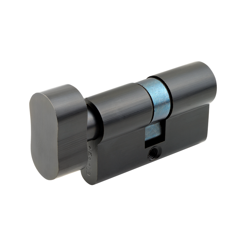 Cylinder Lock with Key & Knob Matt Black Finish