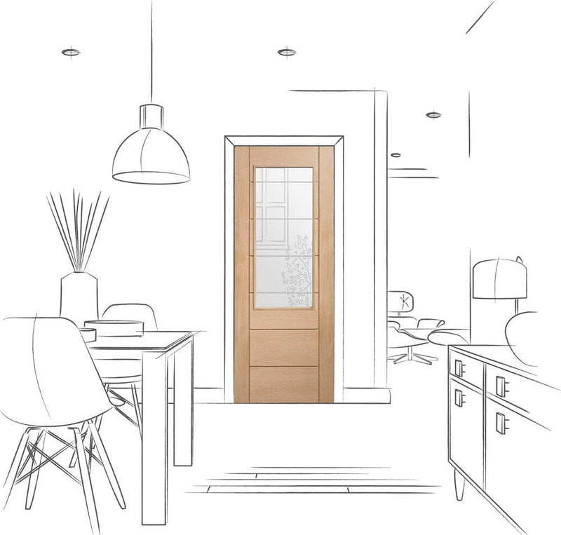 Palermo Original Oak 2XG Internal Door with Clear Etched Glass Internal Door XL Joinery 