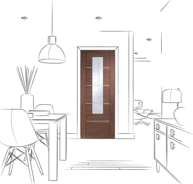 Portici Pre-Finished Internal Walnut Door Clear Glass Internal Door XL Joinery 