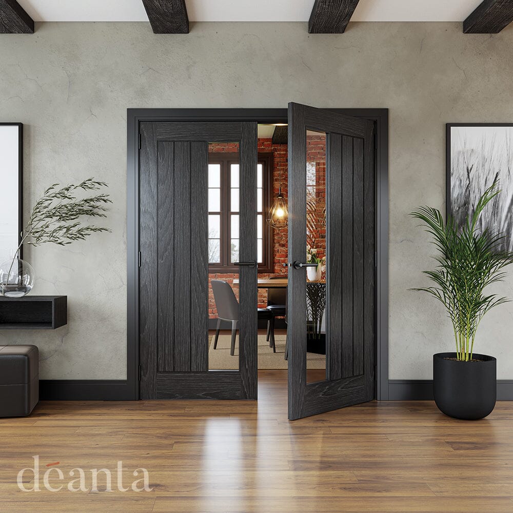 Ely Brushed Black Oak Glazed 1SL FSC Internal Door Internal Door Deanta 