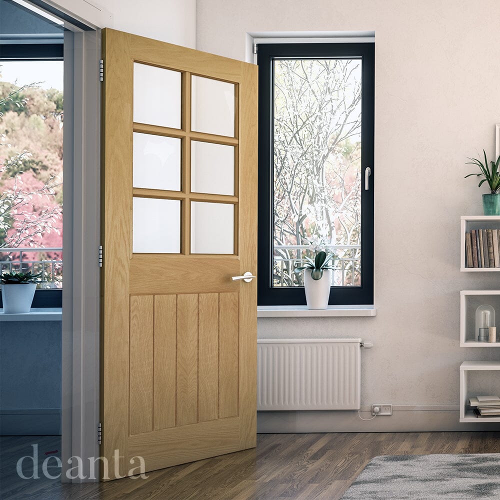 Ely Unfinished Oak Bevelled Glazed (6L) Internal Door Internal Door Deanta 