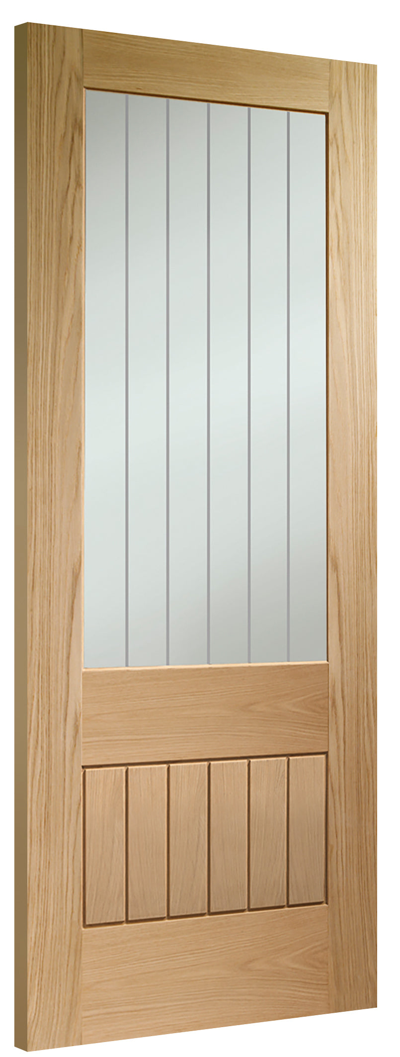 Suffolk Essential Oak 2XG Pre-Finished Internal Door with Clear Etched Glass