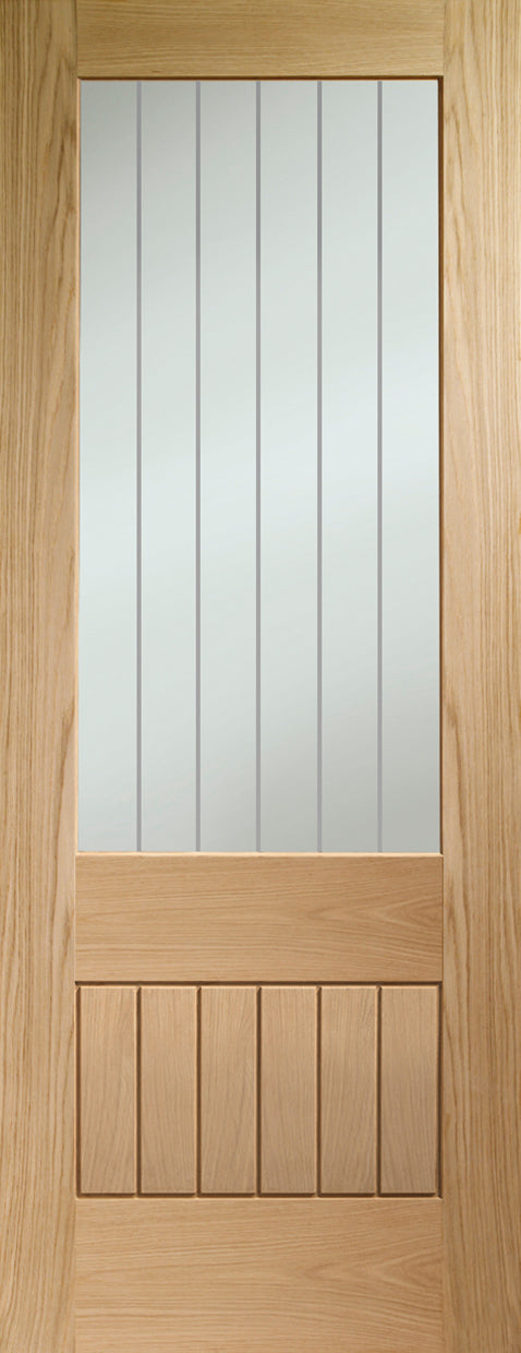 Suffolk Essential Oak 2XG Pre-Finished Internal Door with Clear Etched Glass