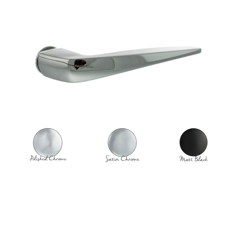 Forme Foglia Lever Door Handle on Concealed Round Rose in Satin Chrome