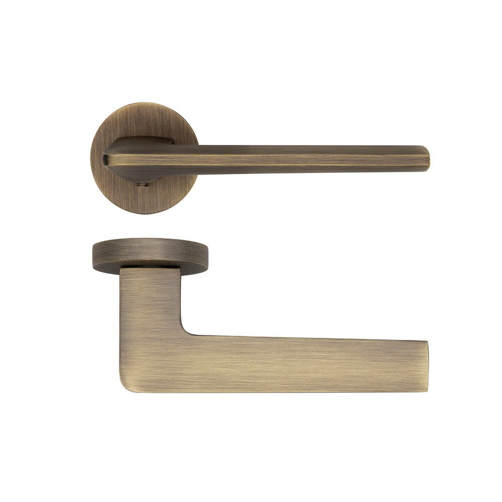 Ithaca Matt Antique Brass Round Rose Handle Door Handle Pack Deanta 