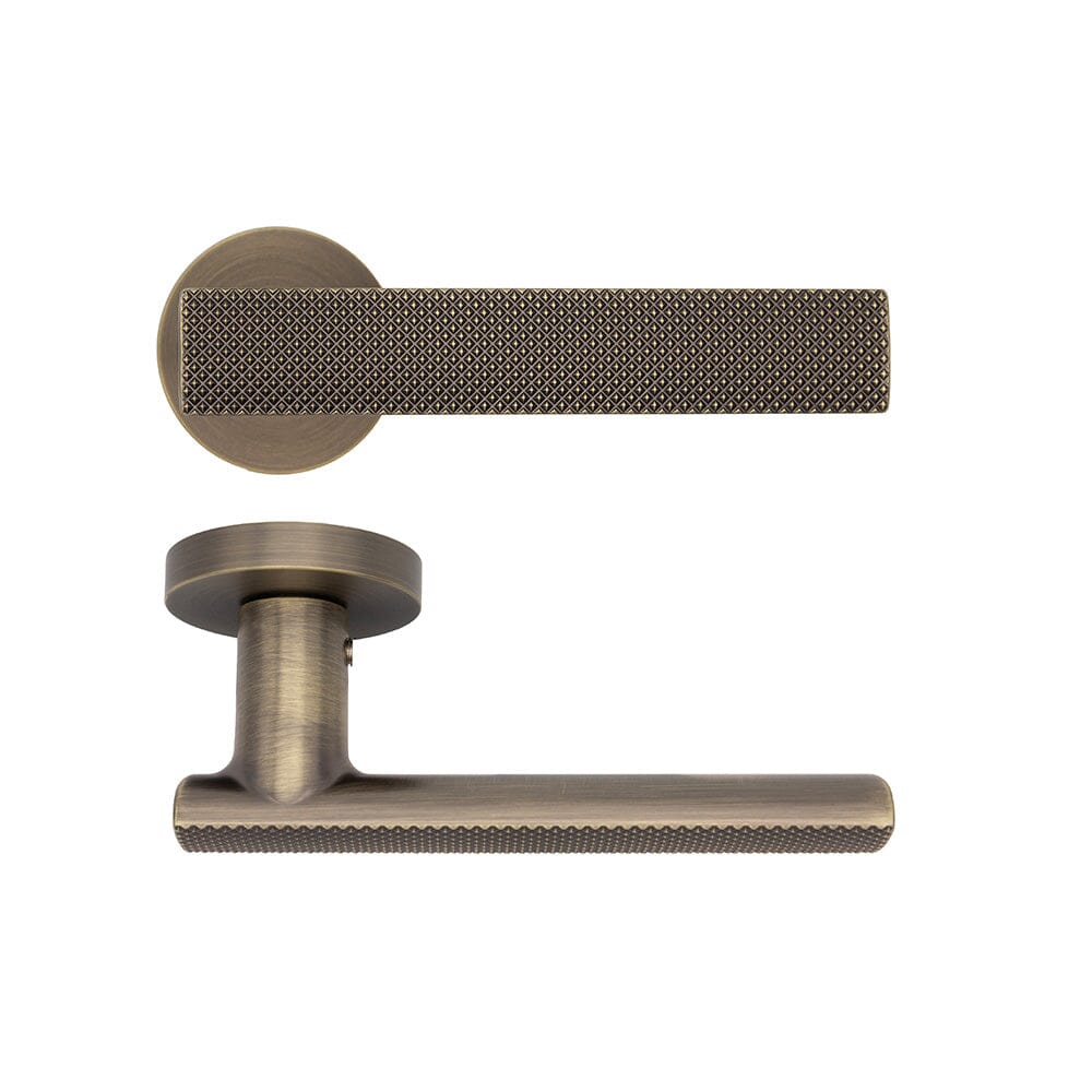 Olympia Matt Antique Brass Round Rose Handle Door Handle Pack Deanta 