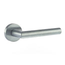 Forme Elle Designer Lever Minimal Round Rose (Latch & Hinges Included) Designer Lever Handle Atlantic Set Satin Chrome 