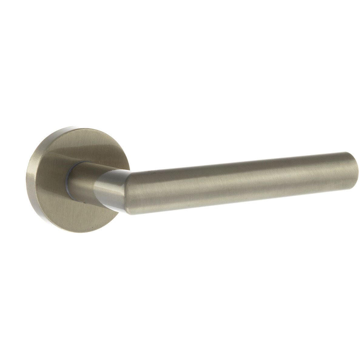 Forme Elle Designer Lever Minimal Round Rose (Latch & Hinges Included) Designer Lever Handle Atlantic Set Satin Nickel 