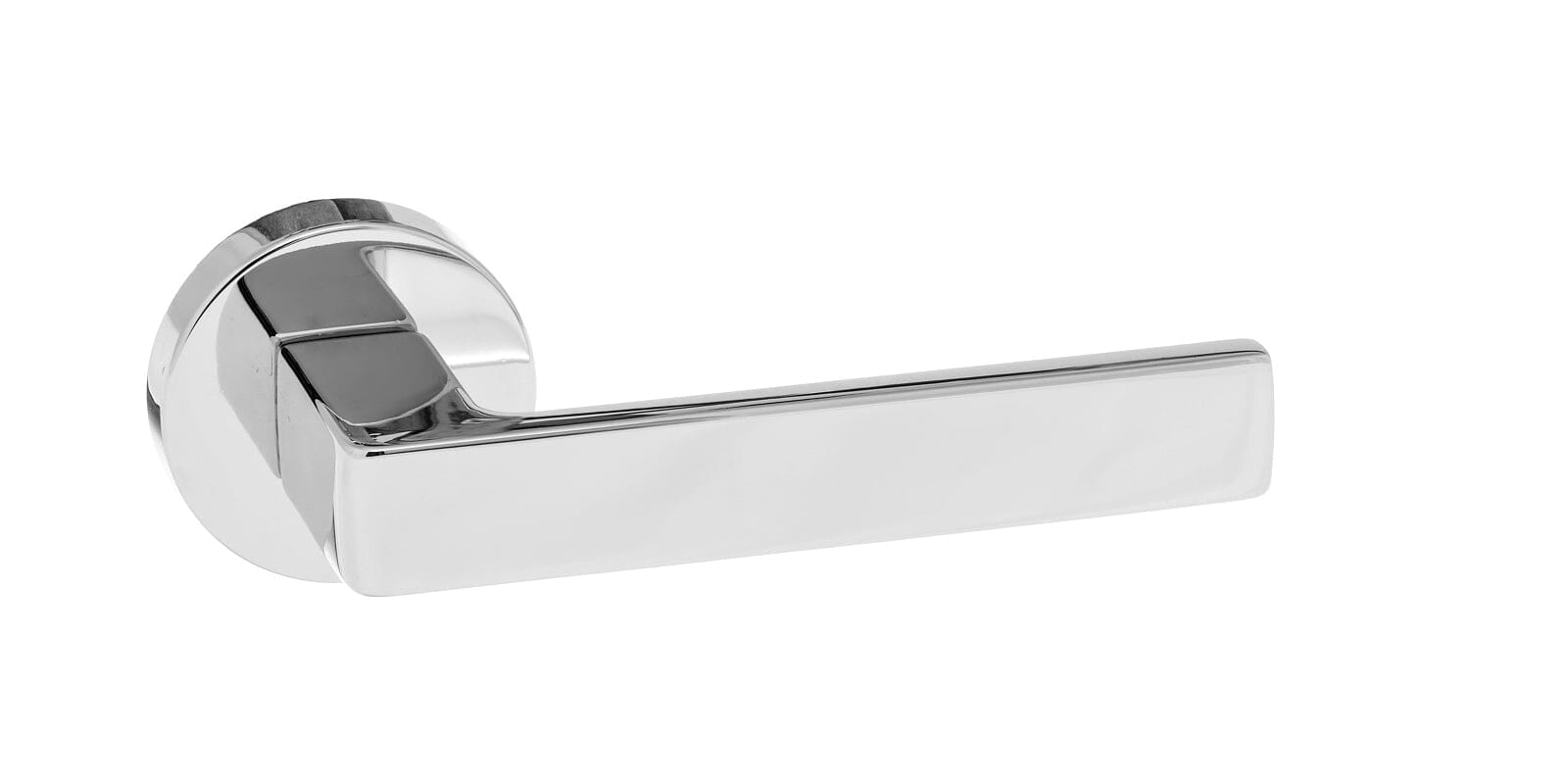 Forme Asti Designer Lever Minimal Round Rose (Latch & Hinges Included) Designer Lever Handle Atlantic Set Polished Chrome 