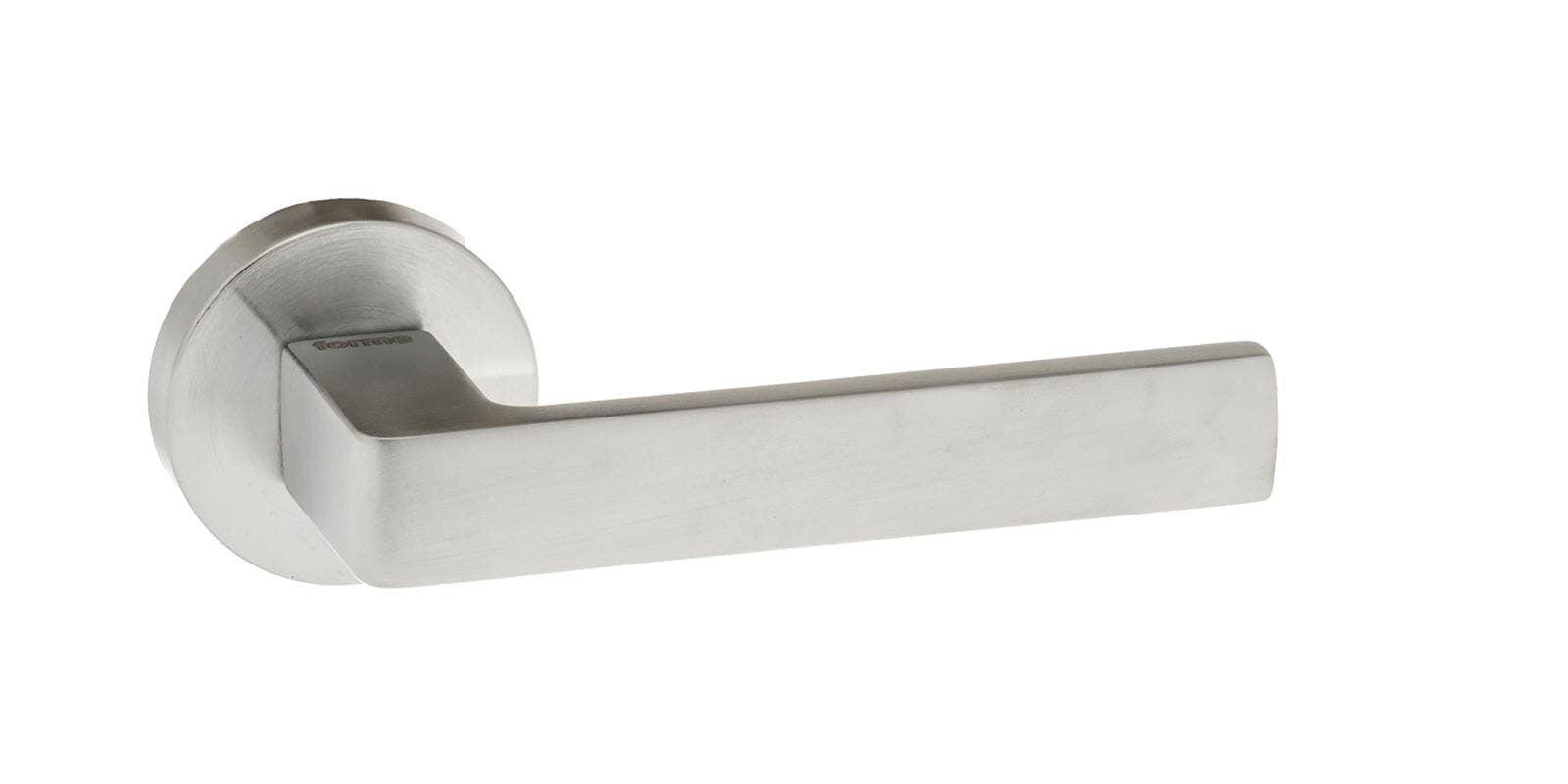 Forme Asti Designer Lever Minimal Round Rose (Latch & Hinges Included) Designer Lever Handle Atlantic Set Satin Chrome 