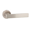 Forme Asti Designer Lever Minimal Round Rose (Latch & Hinges Included) Designer Lever Handle Atlantic Set Satin Nickel 