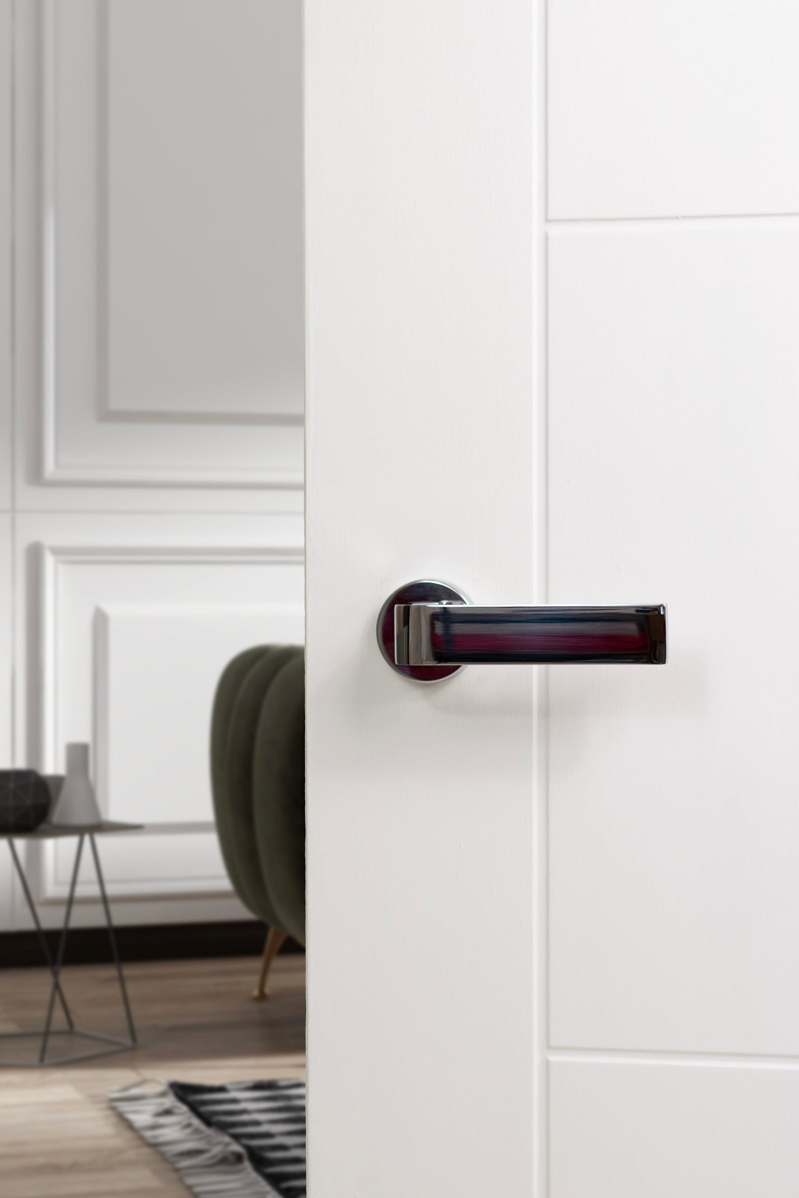 Forme Monza Designer Lever Minimal Round Rose in Polished Chrome Designer Lever Handle Atlantic 