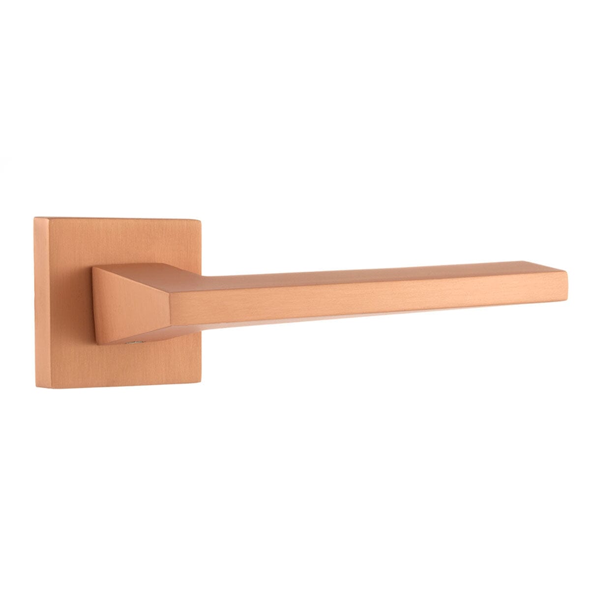 Forme Lorena Designer Lever Minimal Square Rose in Urban Satin Copper Designer Lever Handle Atlantic 