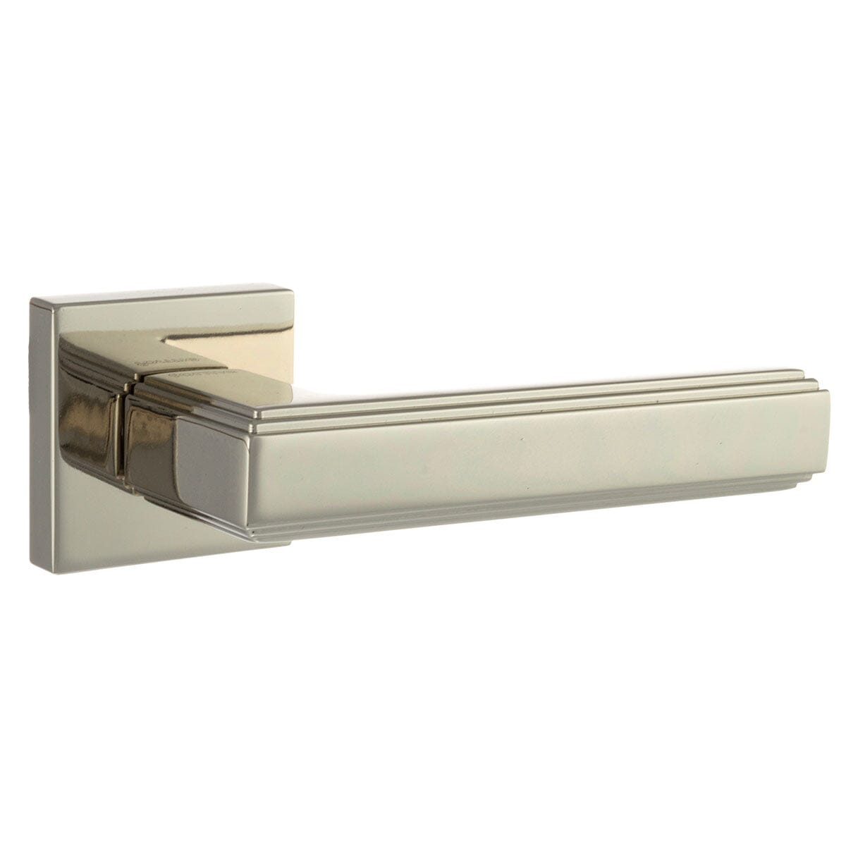 Forme Alila Designer Lever Minimal Square Rose (Latch & Hinges Included) Designer Lever Handle Atlantic Set Polished Nickel 
