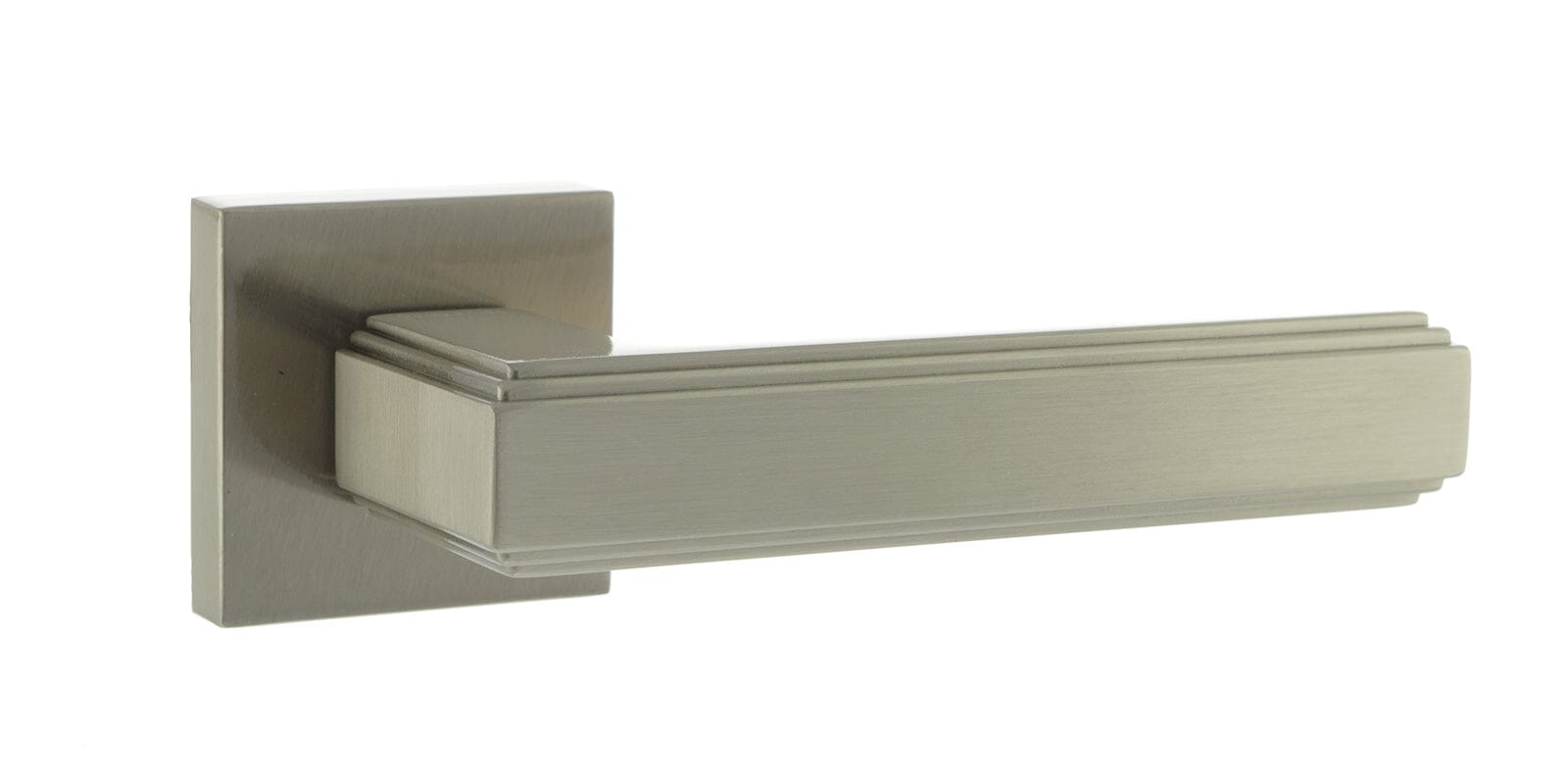 Forme Alila Designer Lever Minimal Square Rose (Latch & Hinges Included) Designer Lever Handle Atlantic Set Satin Nickel 