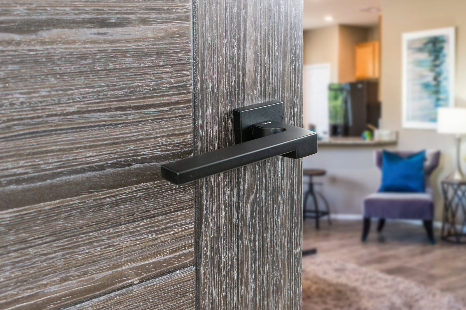 Forme Ginevra Designer Lever Minimal Square Rose in Matt Black Designer Lever Handle Atlantic 