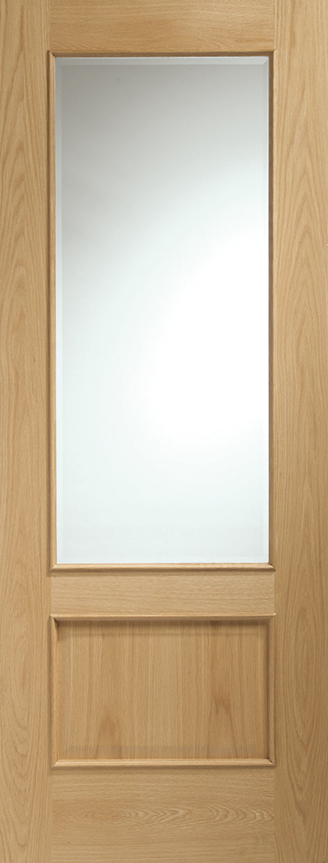 Andria Internal Oak Door with Clear Bevelled Glass and Raised Mouldings