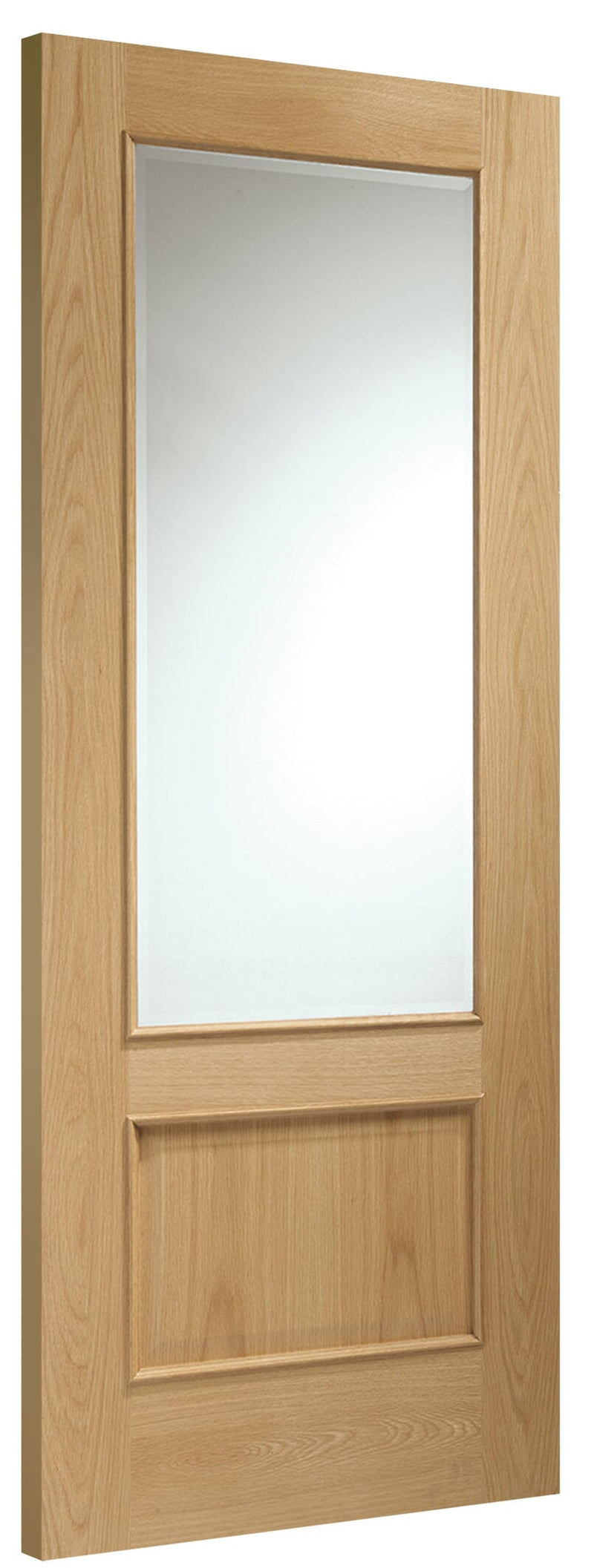 Andria Internal Oak Door with Clear Bevelled Glass and Raised Mouldings Internal Door XL Joinery 