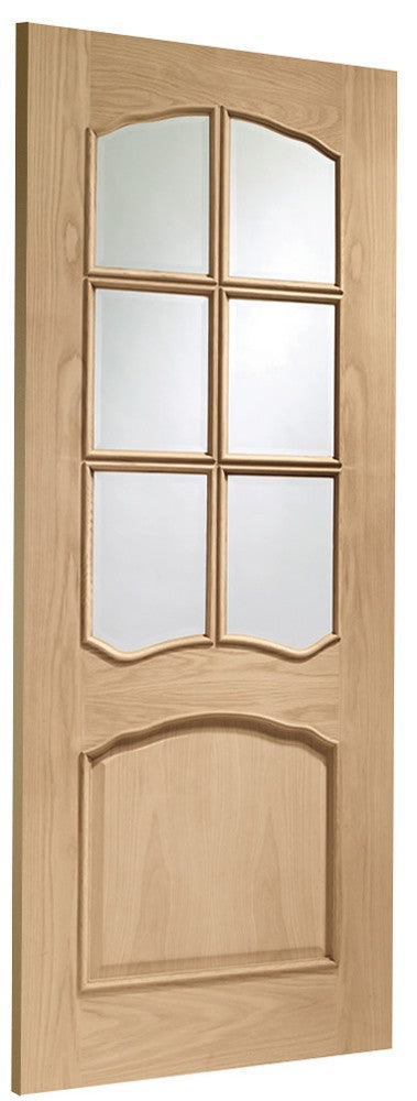 Riviera Internal Oak Door With Raised Mouldings and Clear Bevelled Glass