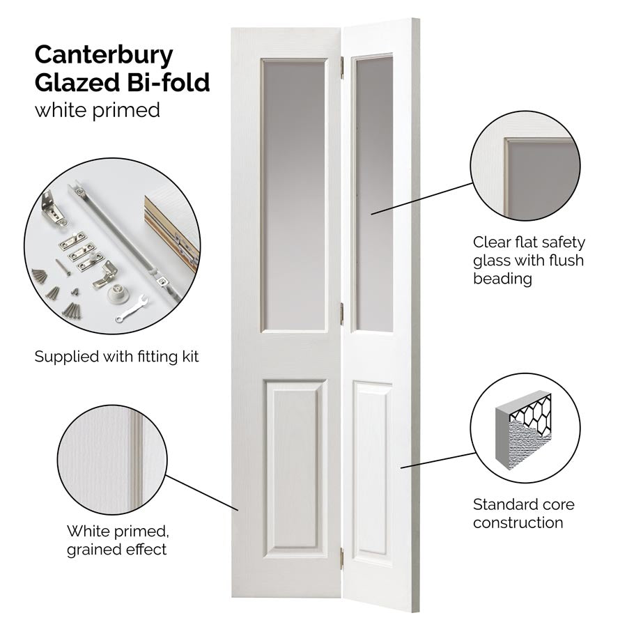 Canterbury Glazed White Bi-fold Internal Door