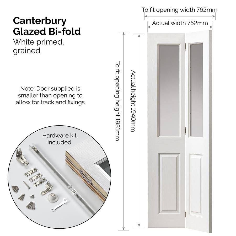 Canterbury Glazed White Bi-fold Internal Door