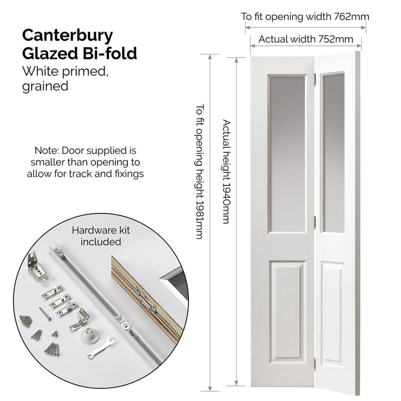 Canterbury Glazed White Bi-fold Internal Door