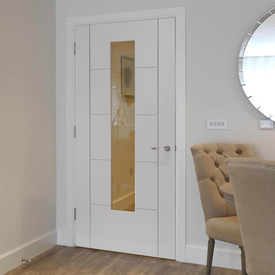 Tigris White Slim Glazed Primed Internal Door