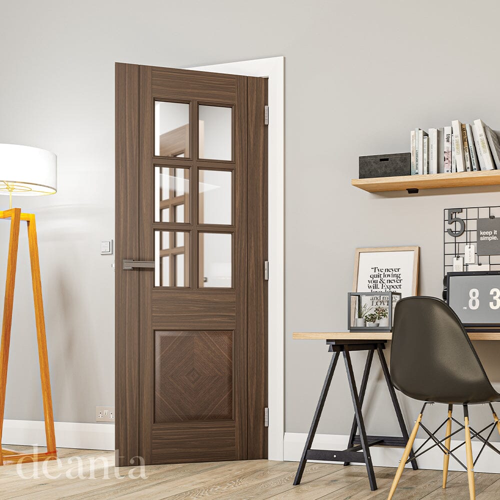 Kensington Prefinished Walnut Bevelled Glazed Internal Door Internal Door Deanta 