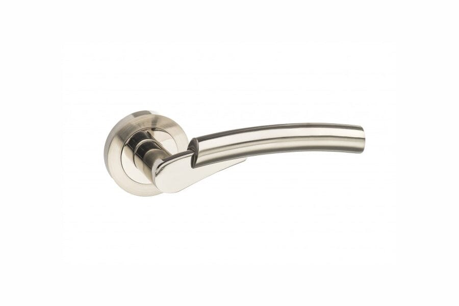 Mediterranean Messina Lever Round Rose in Satin Nickel/Polished Nickel Lever on Round Rose Atlantic 