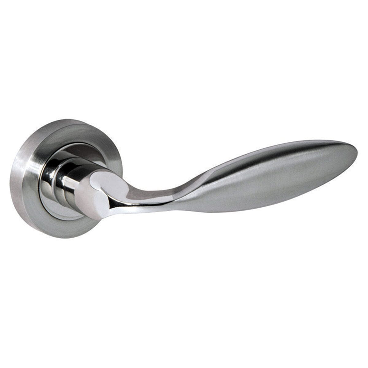 Mediterranean Ibiza Lever Round Rose in Satin Nickel/Polished Nickel Lever on Round Rose Atlantic 
