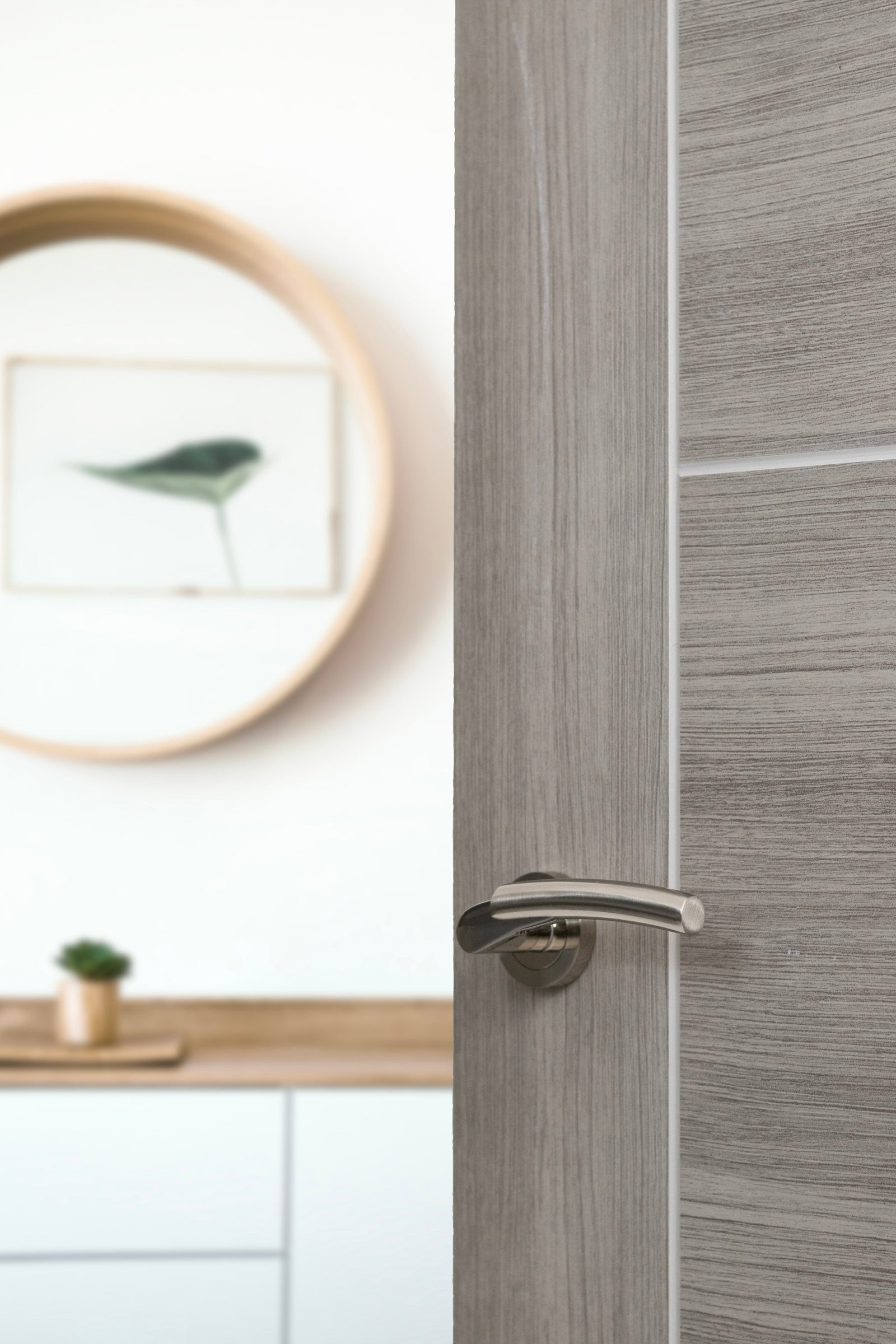 Mediterranean Messina Lever Round Rose in Satin Nickel/Polished Nickel Lever on Round Rose Atlantic 