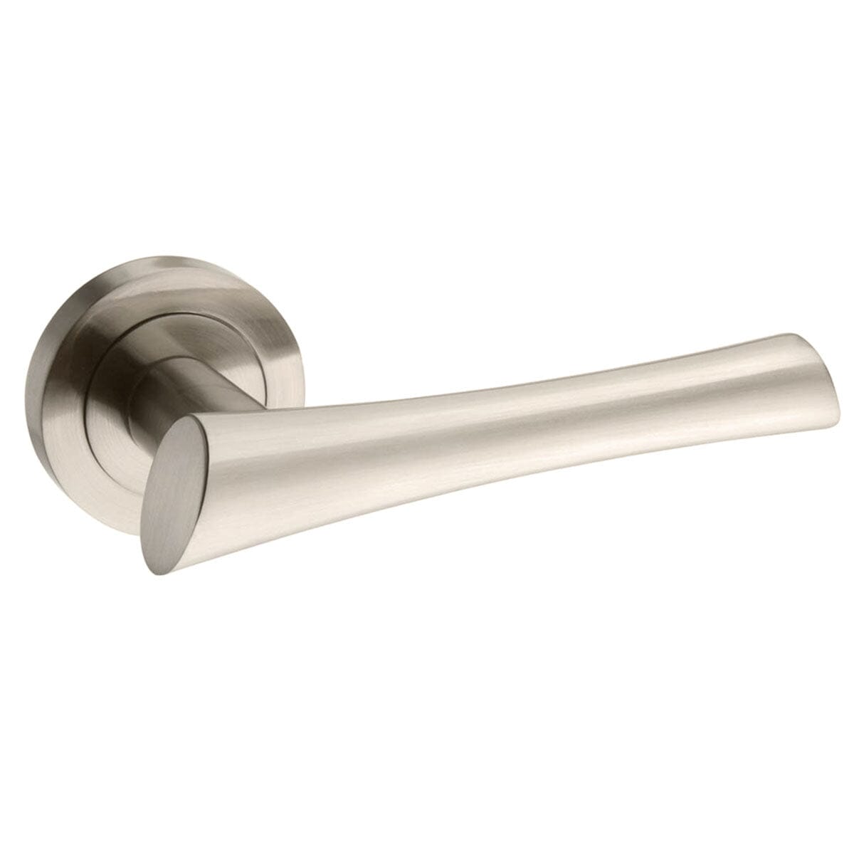 Mediterranean Corsica Lever Round Rose in Satin Nickel Lever on Round Rose Atlantic 