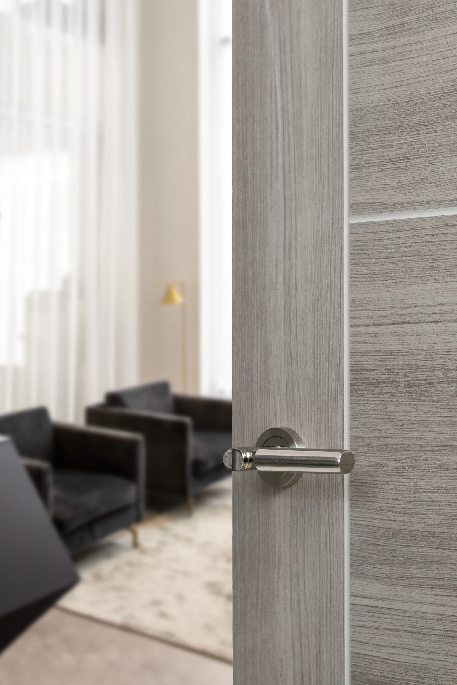 Mediterranean Palermo Lever Round Rose in Satin Nickel/Polished Nickel Lever on Round Rose Atlantic 