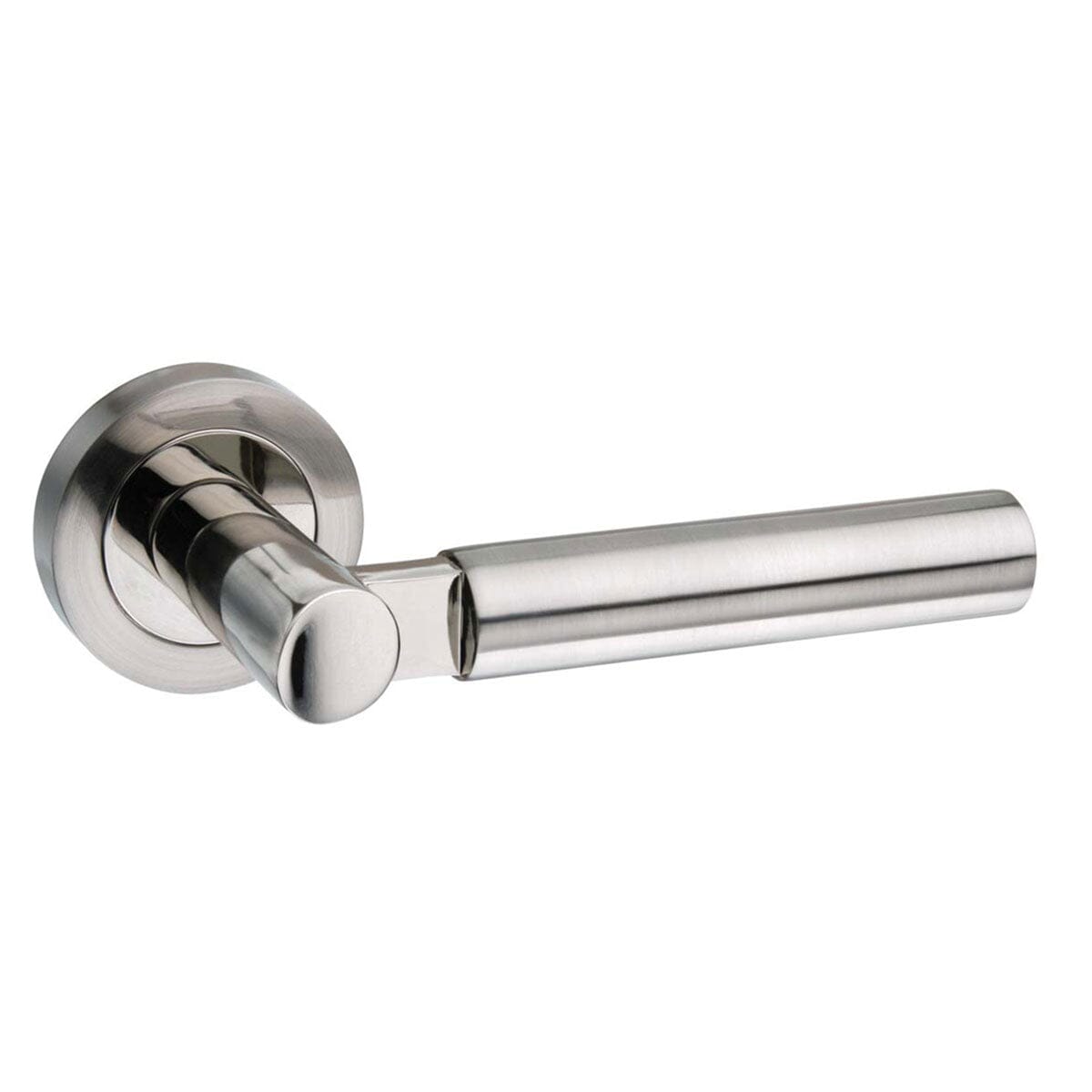 Mediterranean Palermo Lever Round Rose in Satin Nickel/Polished Nickel Lever on Round Rose Atlantic 