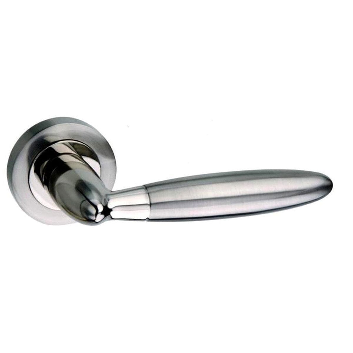 Mediterranean Gibraltar Lever Round Rose in Satin Nickel/Polished Nickel Lever on Round Rose Atlantic 