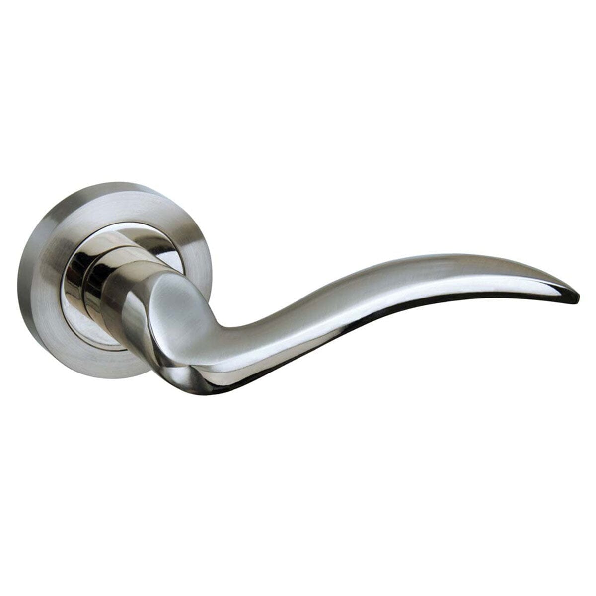 Mediterranean Valencia Lever Round Rose in Satin Nickel/Polished Nickel Lever on Round Rose Atlantic 