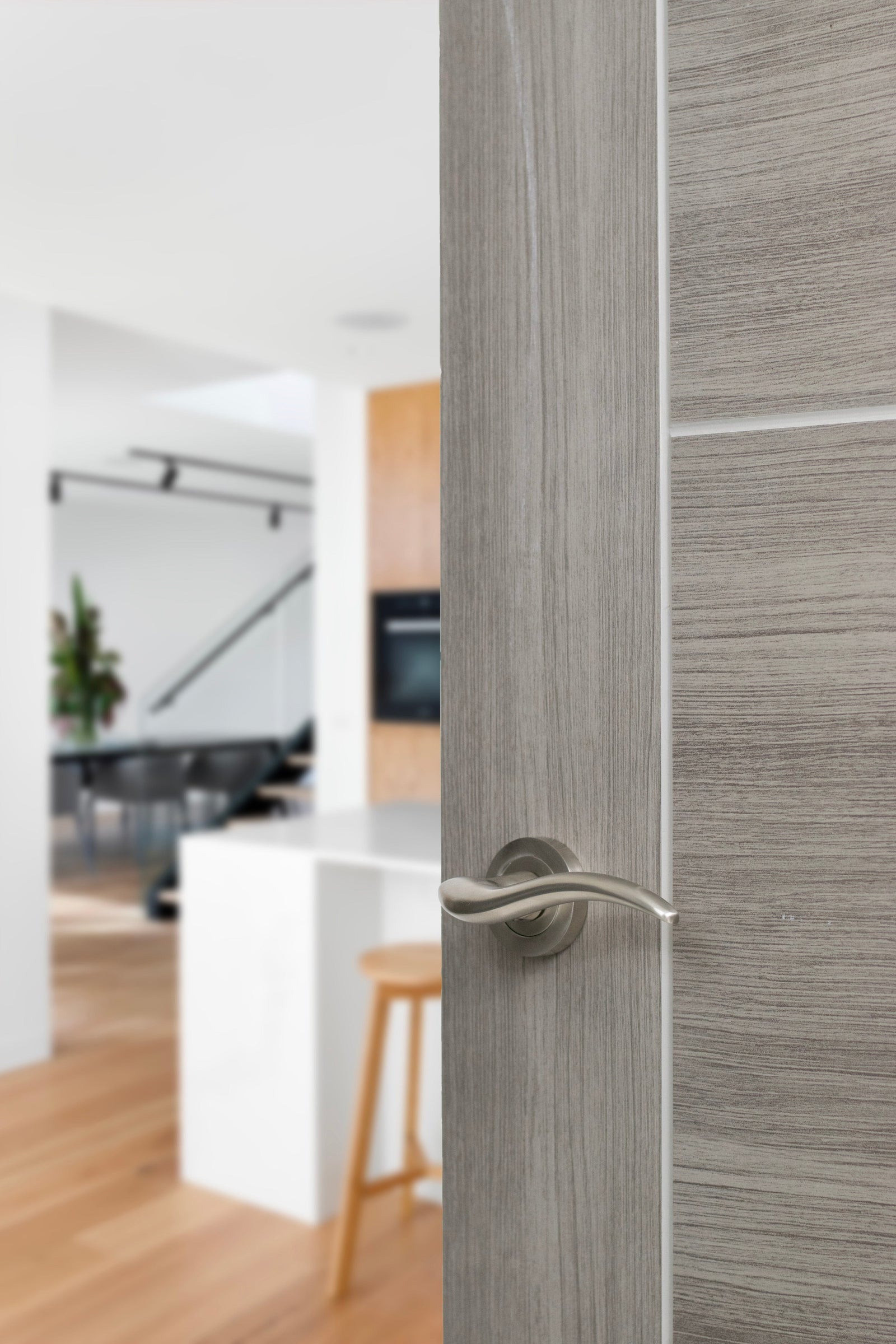 Mediterranean Barcelona Lever Round Rose in Satin Nickel Lever on Round Rose Atlantic 