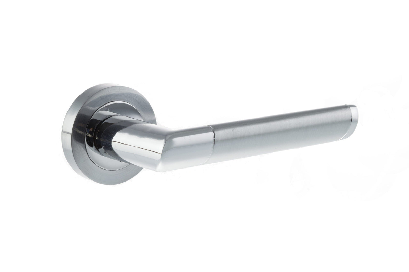 Mediterranean Santorini Lever Round Rose in Satin Chrome/Polished Chrome Lever on Round Rose Atlantic 