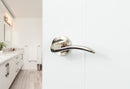 Mediterranean Valencia Lever Round Rose in Satin Nickel/Polished Nickel Lever on Round Rose Atlantic 