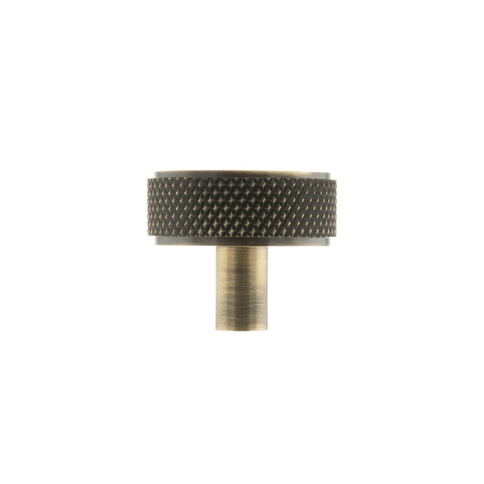 Millhouse Brass Hargreaves Disc Knurled Cabinet Knob Concealed Fix in Antique Brass Cupboard Knob Atlantic 